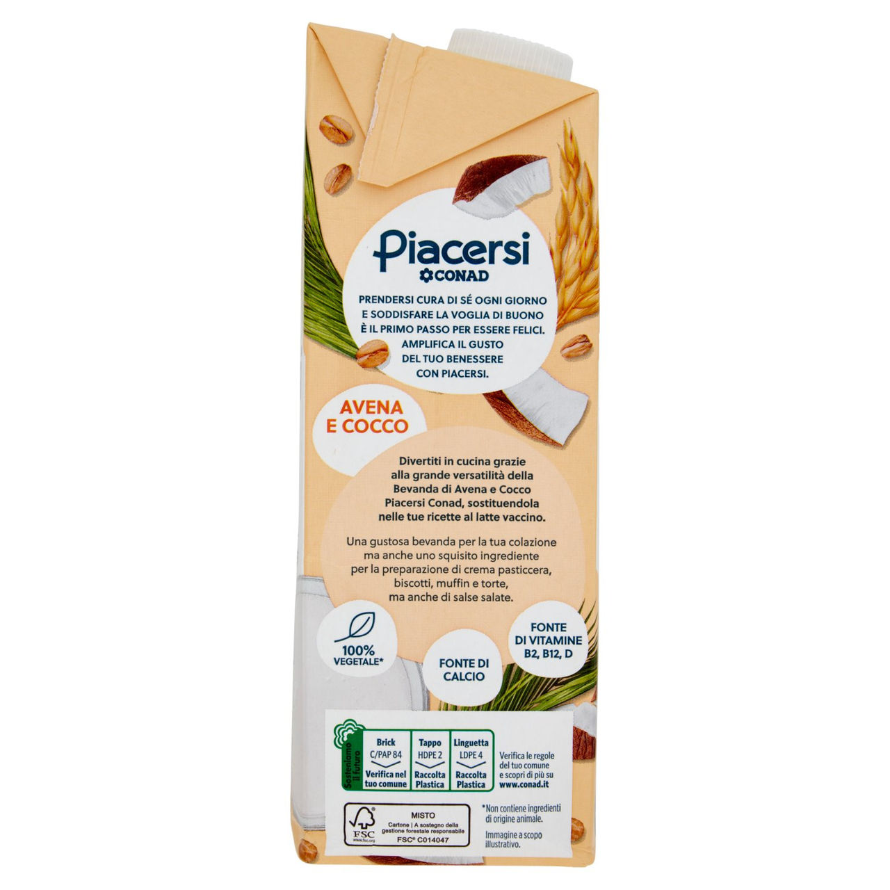 PIACERSI CONAD Avena e Cocco Zero Zuccheri 1 l