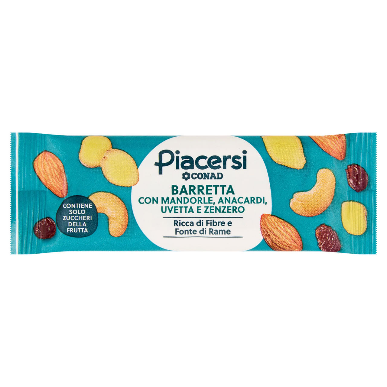PIACERSI CONAD Barretta con Mandorle, Anacardi, Uvetta e Zenzero 30 g