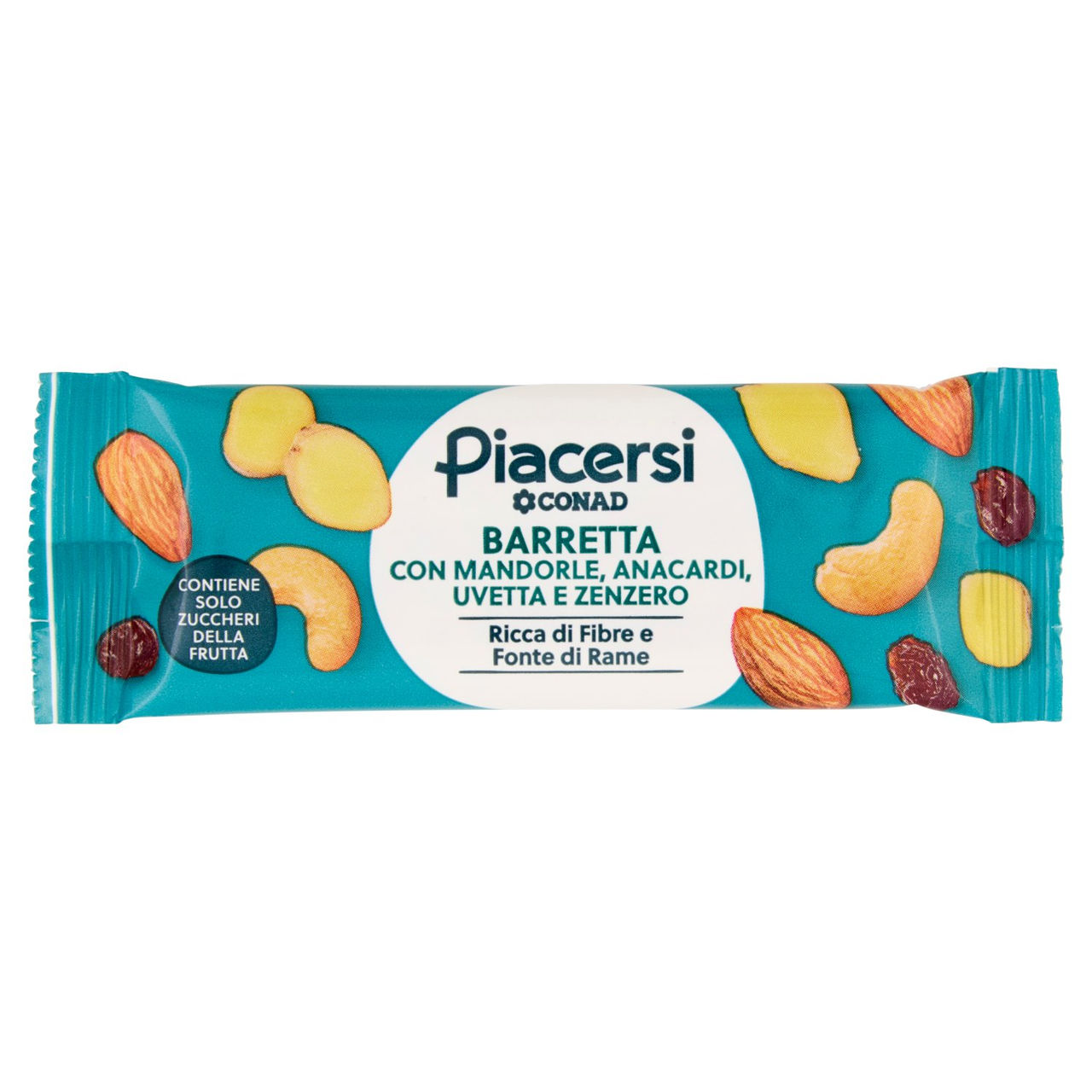 PIACERSI CONAD Barretta con Mandorle, Anacardi, Uvetta e Zenzero 30 g