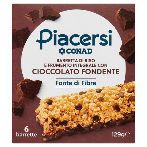 PIACERSI CONAD Barretta di Riso e Frumento Integrale con Cioccolato Fondente 6 x 21,5 g