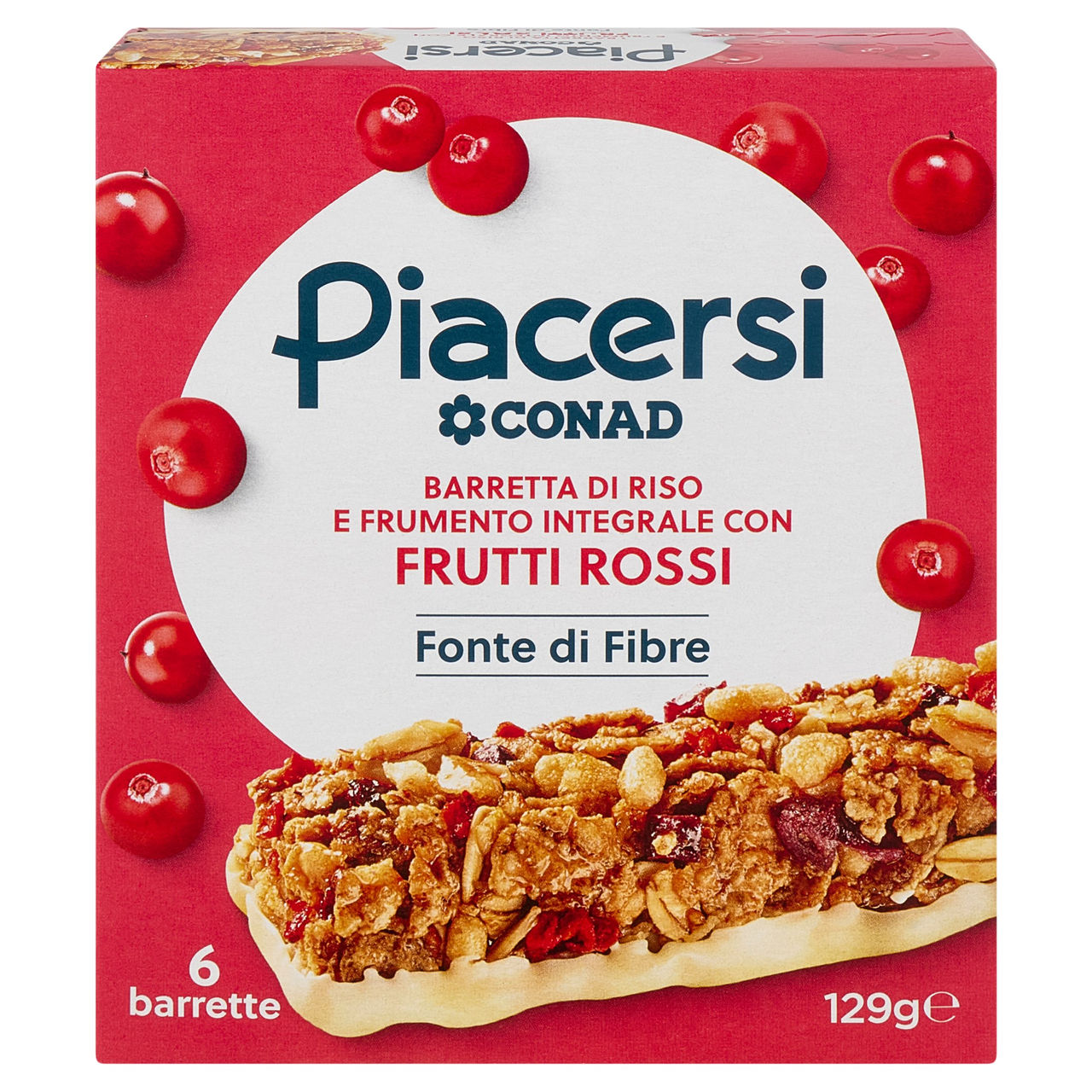PIACERSI CONAD Barretta di Riso e Frumento Integrale con Frutti Rossi 6 x 21,5 g