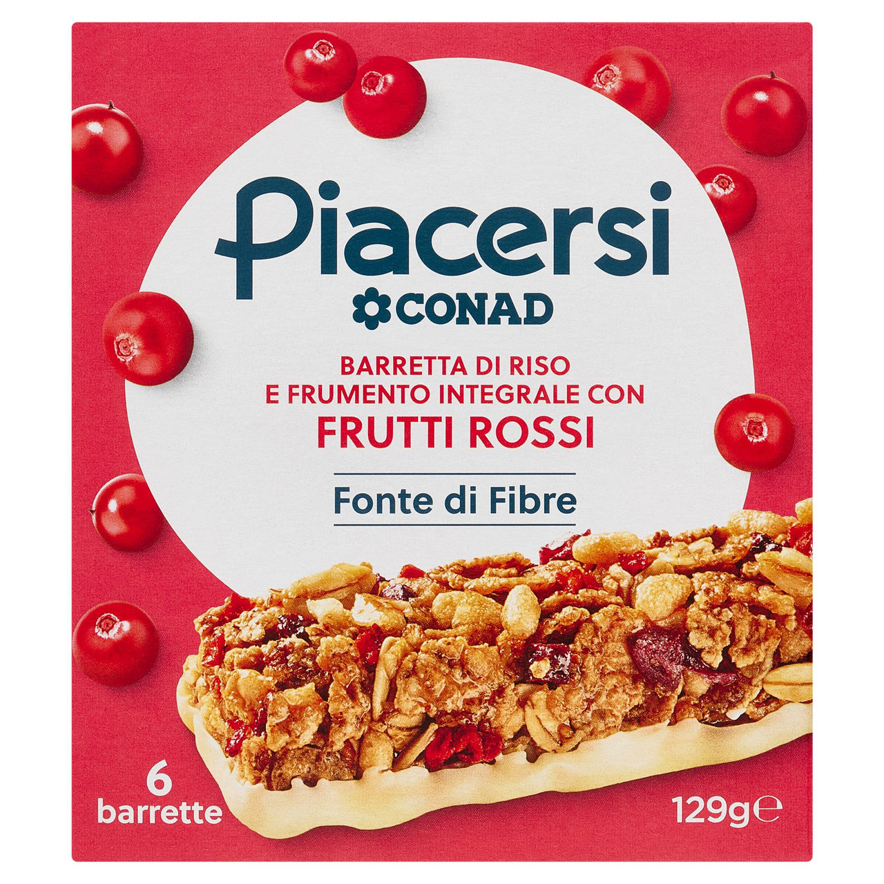 PIACERSI CONAD Barretta di Riso e Frumento Integrale con Frutti Rossi 6 x 21,5 g