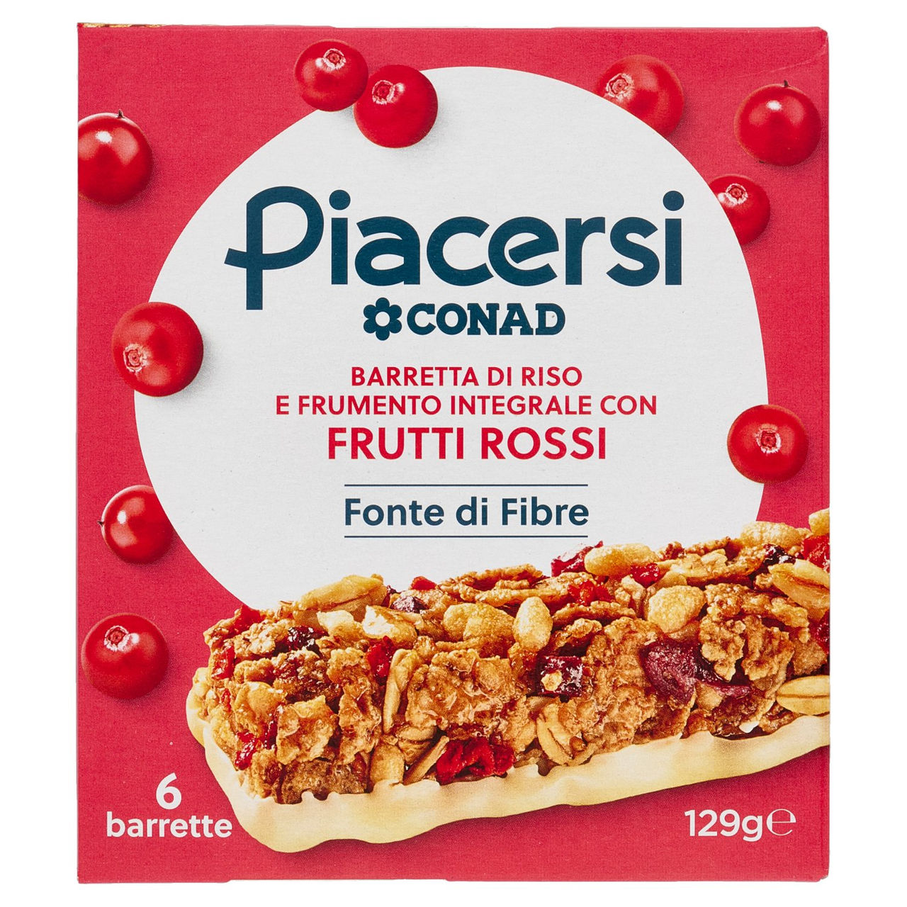 PIACERSI CONAD Barretta di Riso e Frumento Integrale con Frutti Rossi 6 x 21,5 g