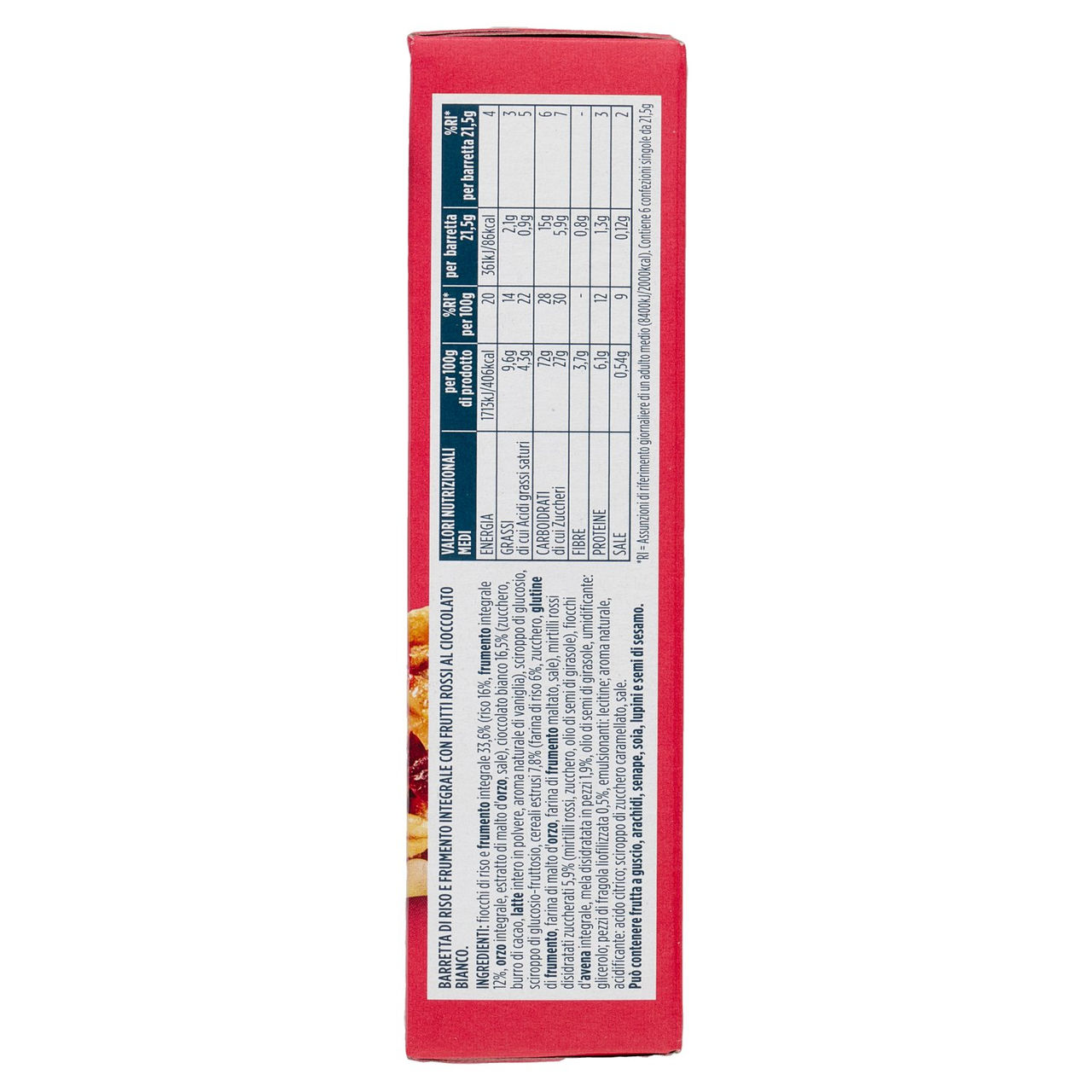 PIACERSI CONAD Barretta di Riso e Frumento Integrale con Frutti Rossi 6 x 21,5 g