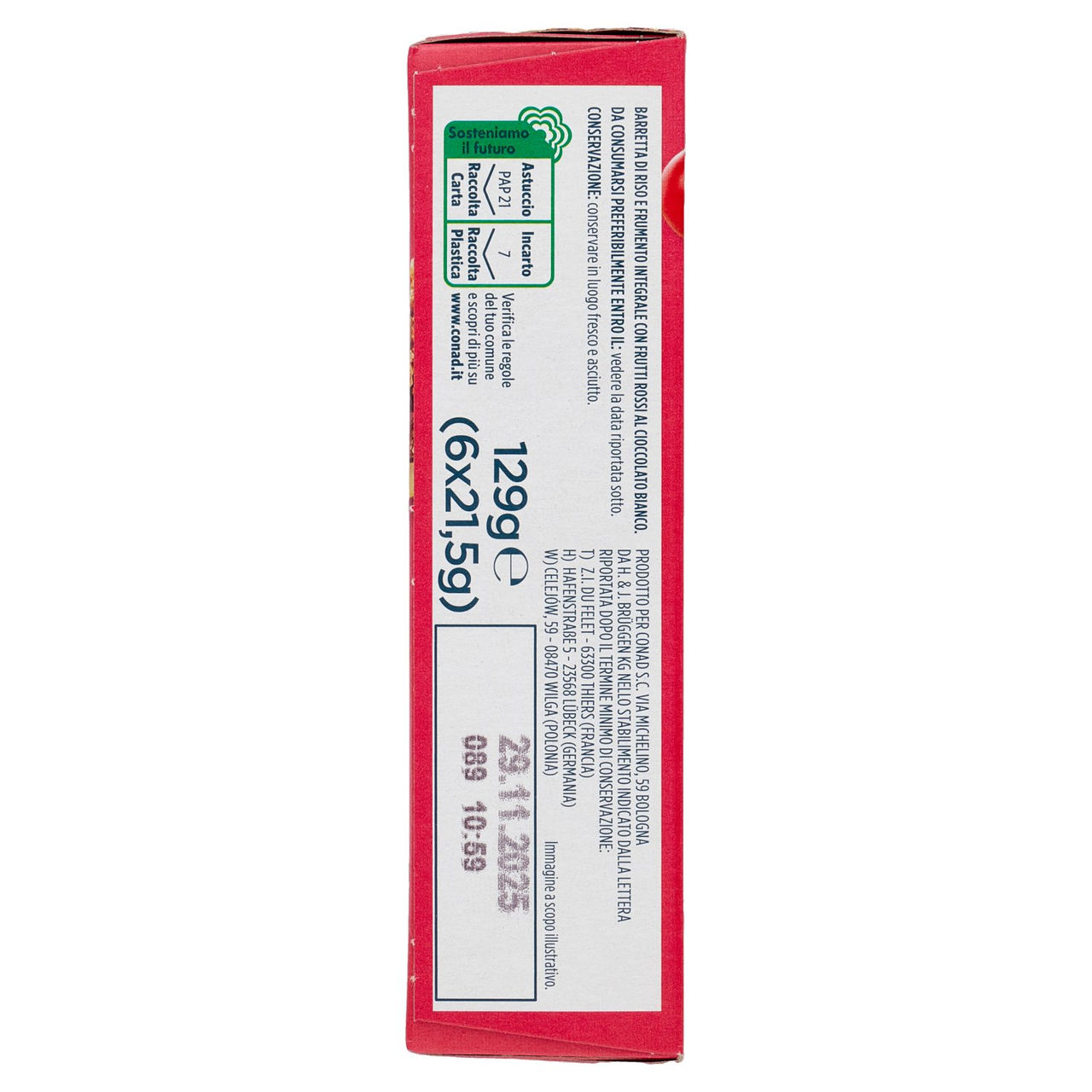 PIACERSI CONAD Barretta di Riso e Frumento Integrale con Frutti Rossi 6 x 21,5 g