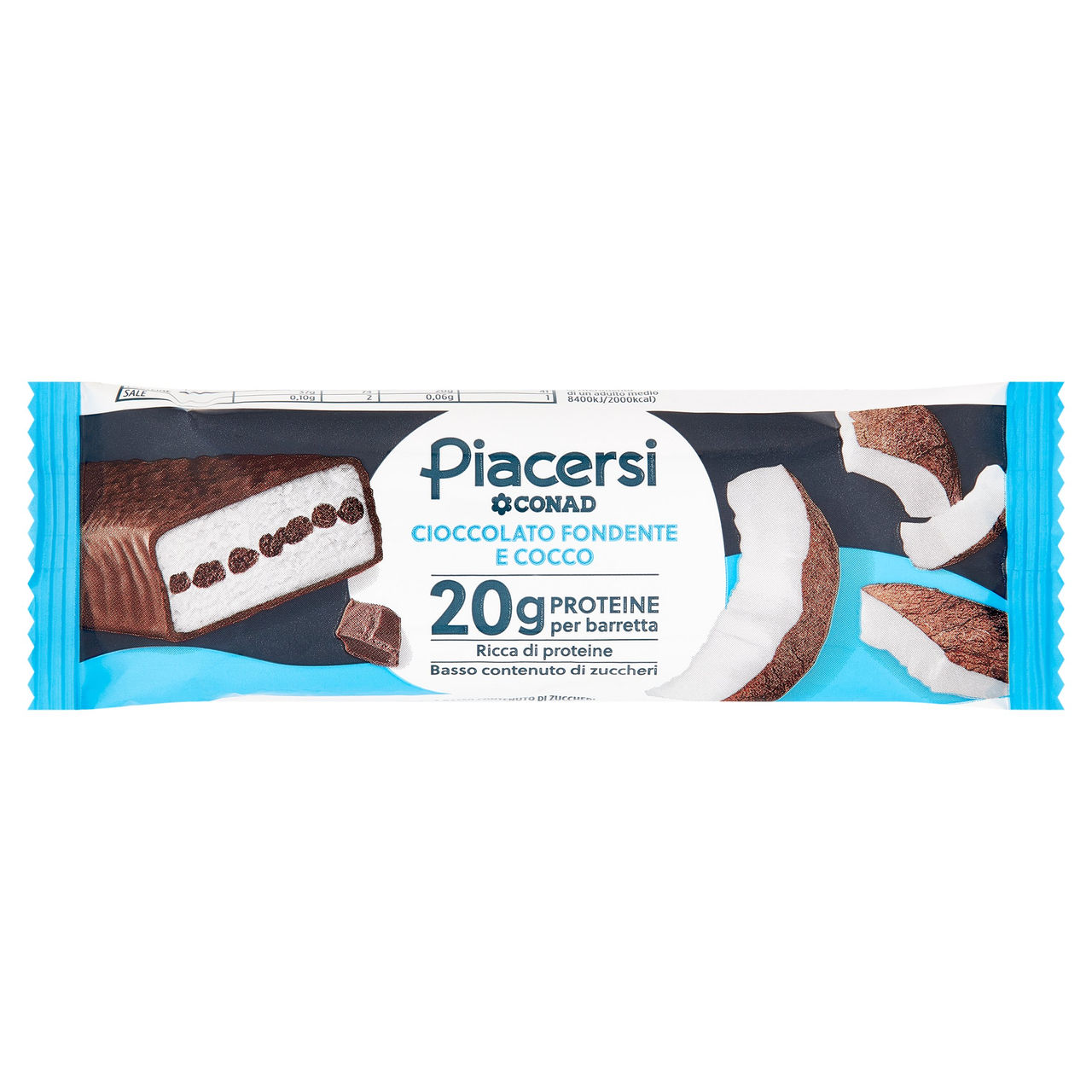 PIACERSI CONAD Cioccolato Fondente e Cocco 20g Proteine per barretta 55 g