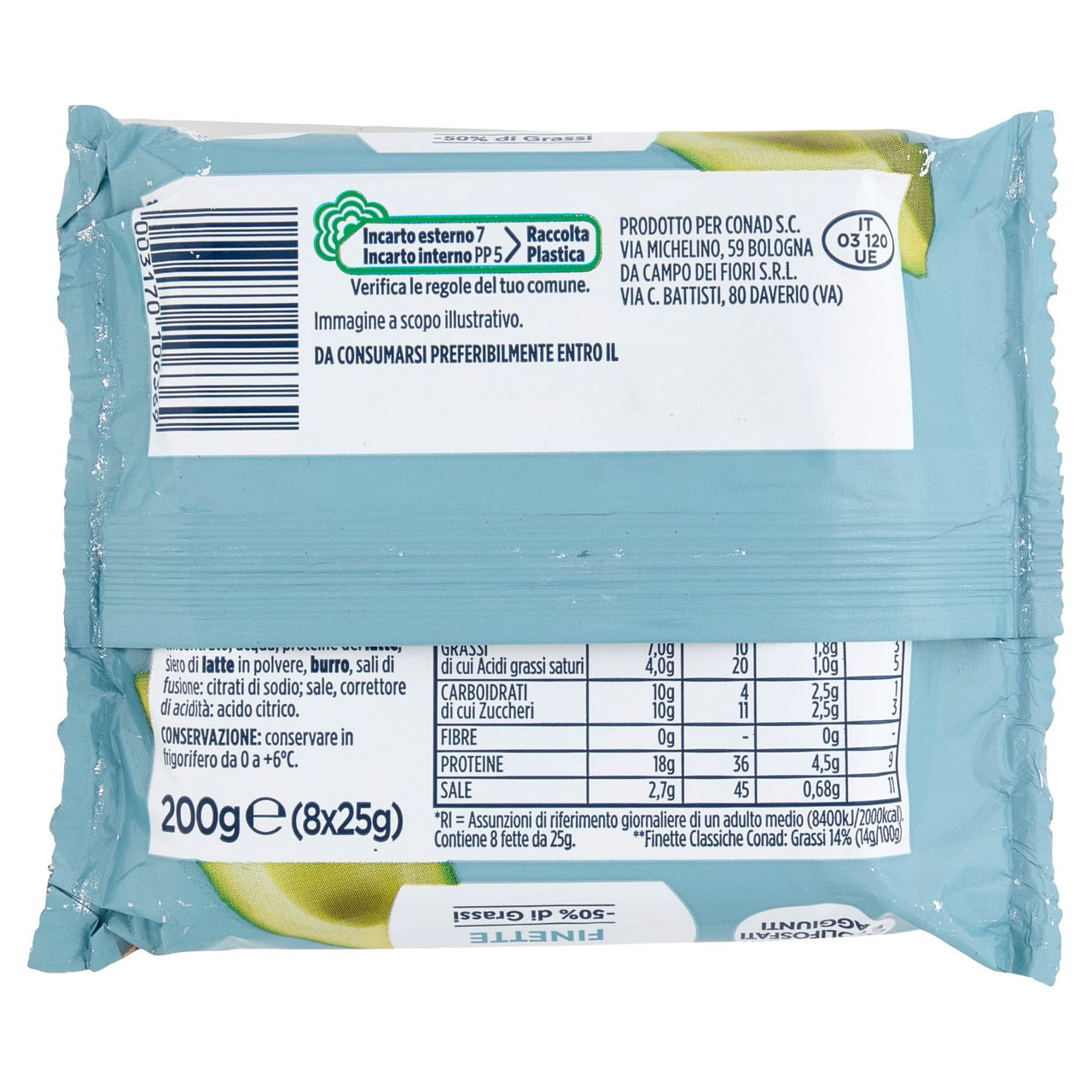 PIACERSI CONAD Finette -50% di Grassi 8 fette 200 g