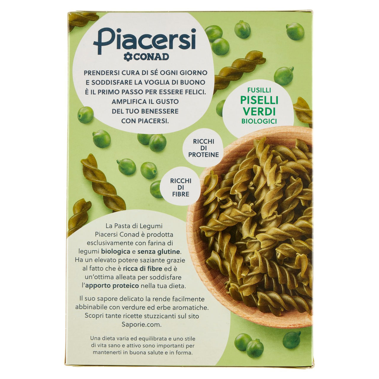 PIACERSI CONAD Fusilli Piselli Verdi Biologici 250 g