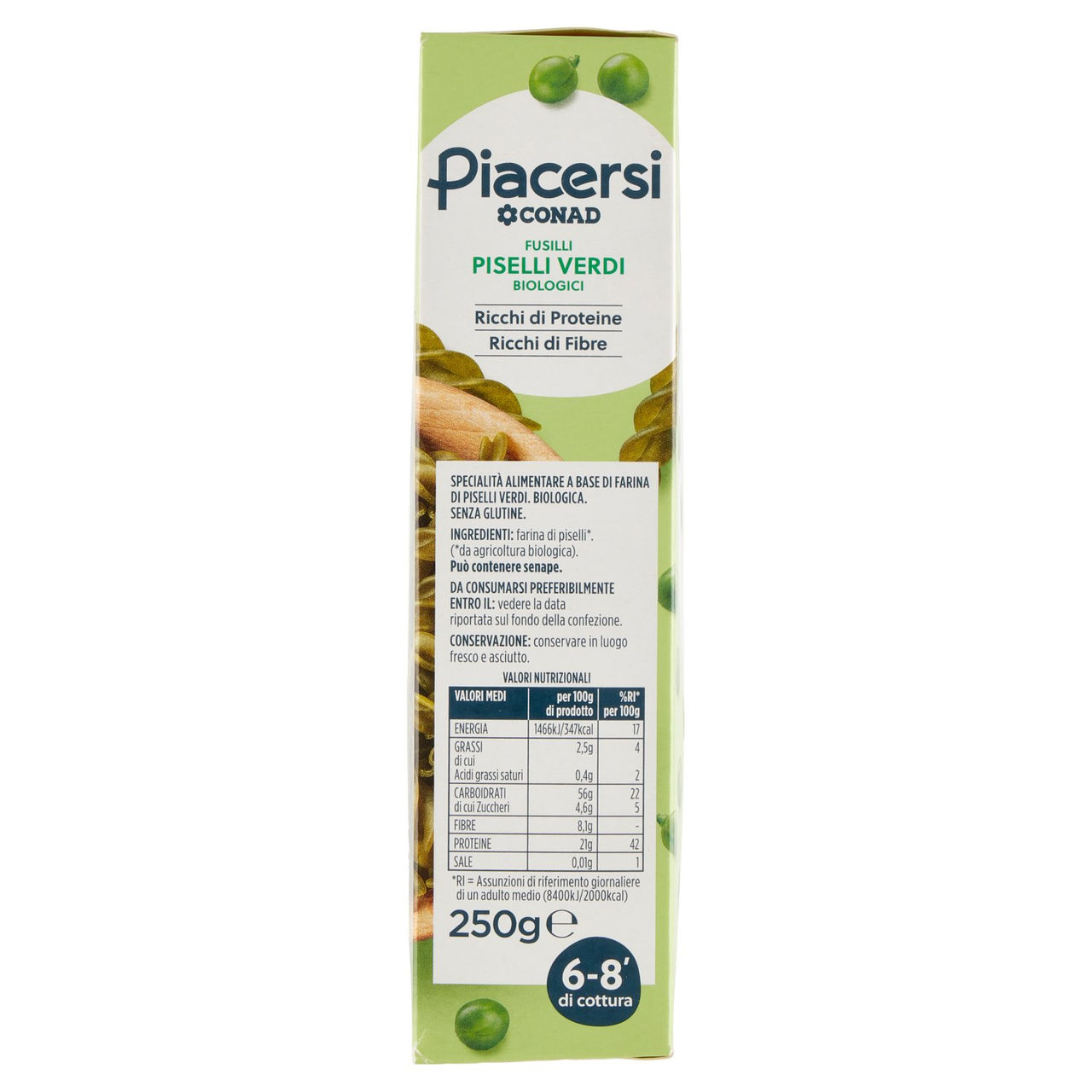 PIACERSI CONAD Fusilli Piselli Verdi Biologici 250 g