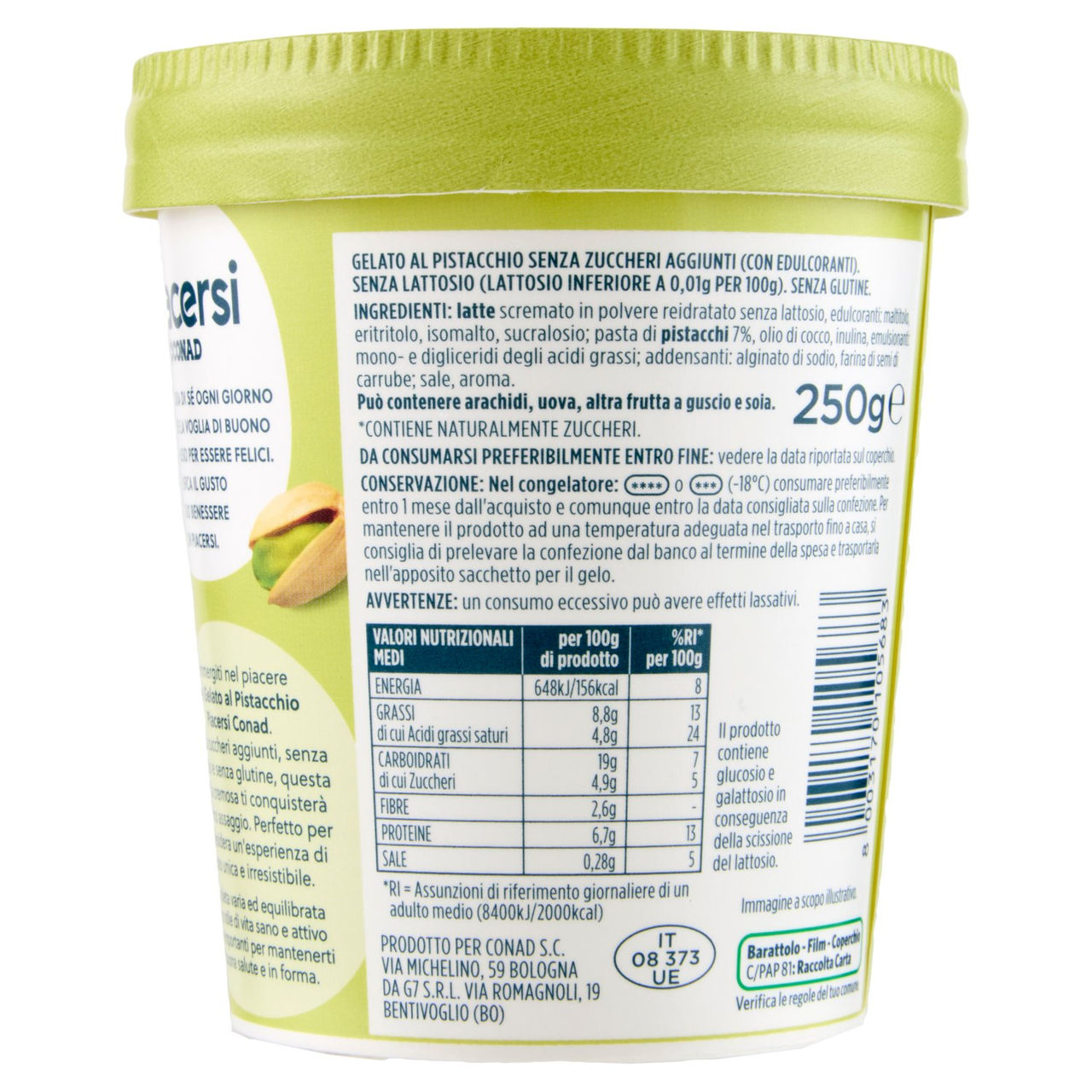 PIACERSI CONAD Gelato al Pistacchio 250 g