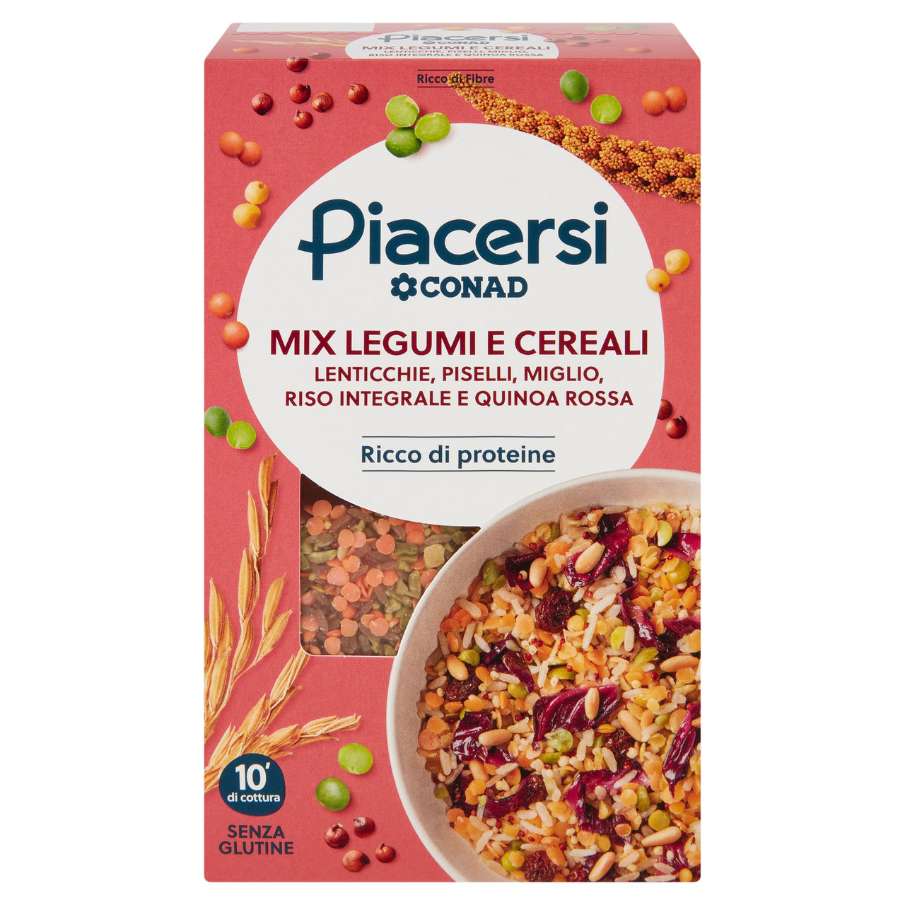 PIACERSI CONAD Mix Legumi e Cereali Lenticchie, Piselli, Miglio, Riso Integrale e Quinoa Rossa 400 g