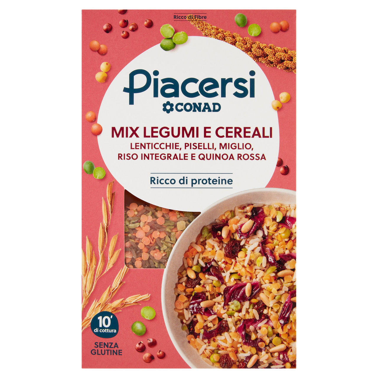 PIACERSI CONAD Mix Legumi e Cereali Lenticchie, Piselli, Miglio, Riso Integrale e Quinoa Rossa 400 g