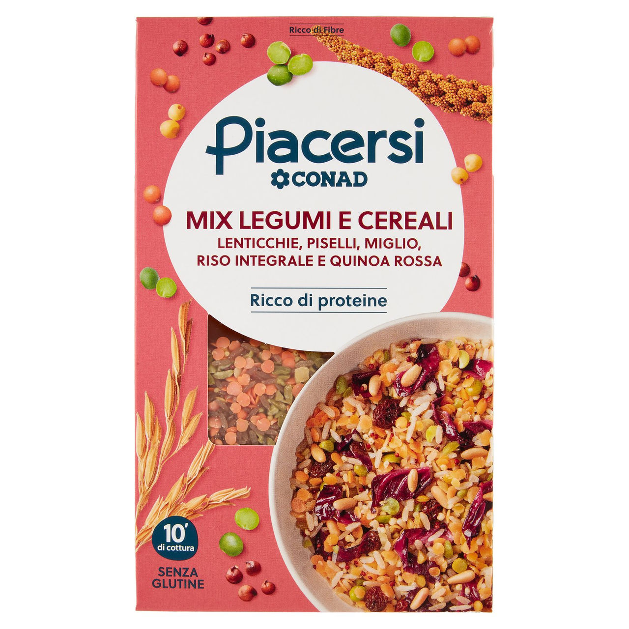 PIACERSI CONAD Mix Legumi e Cereali Lenticchie, Piselli, Miglio, Riso Integrale e Quinoa Rossa 400 g