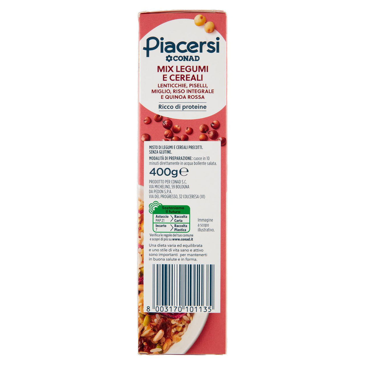 PIACERSI CONAD Mix Legumi e Cereali Lenticchie, Piselli, Miglio, Riso Integrale e Quinoa Rossa 400 g