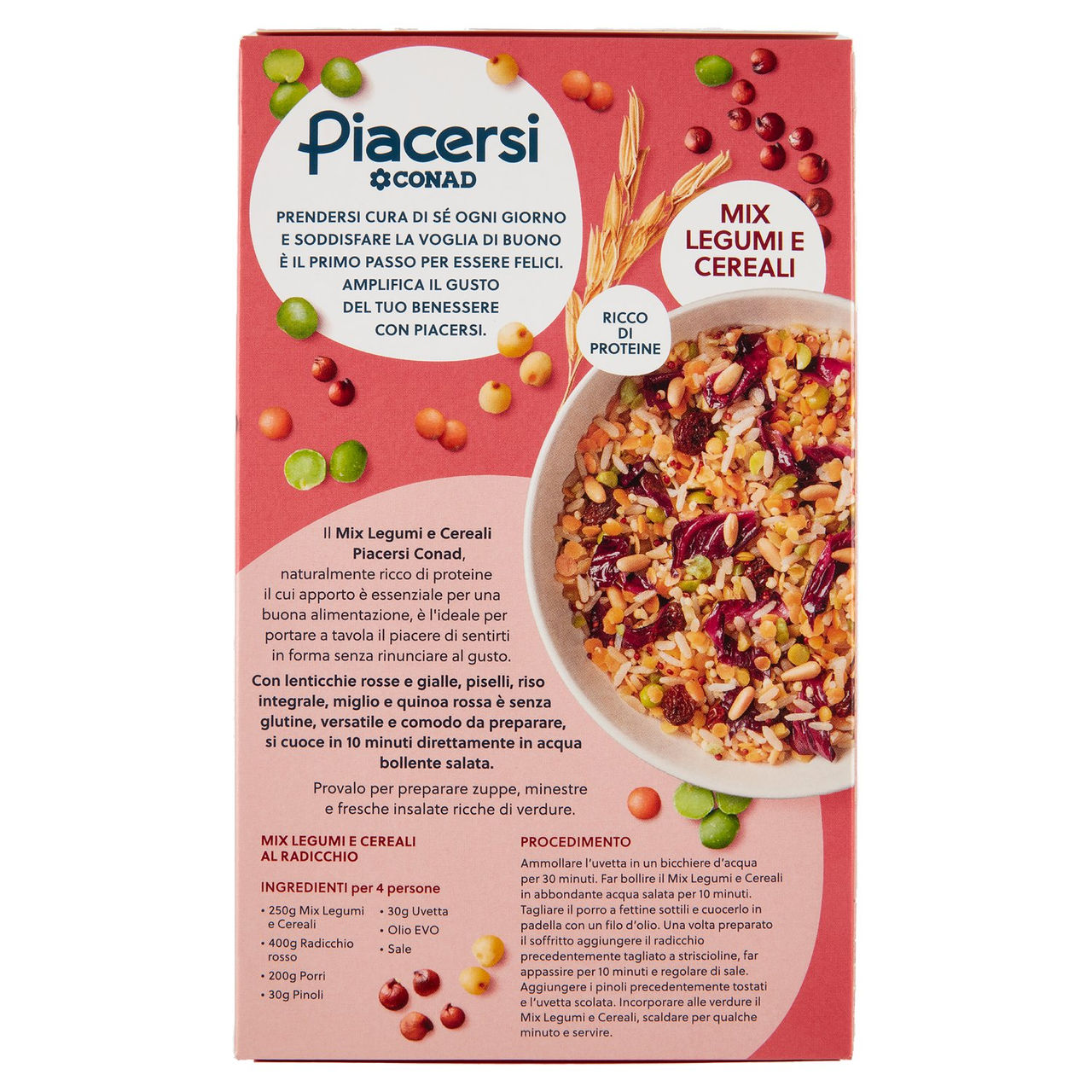 PIACERSI CONAD Mix Legumi e Cereali Lenticchie, Piselli, Miglio, Riso Integrale e Quinoa Rossa 400 g