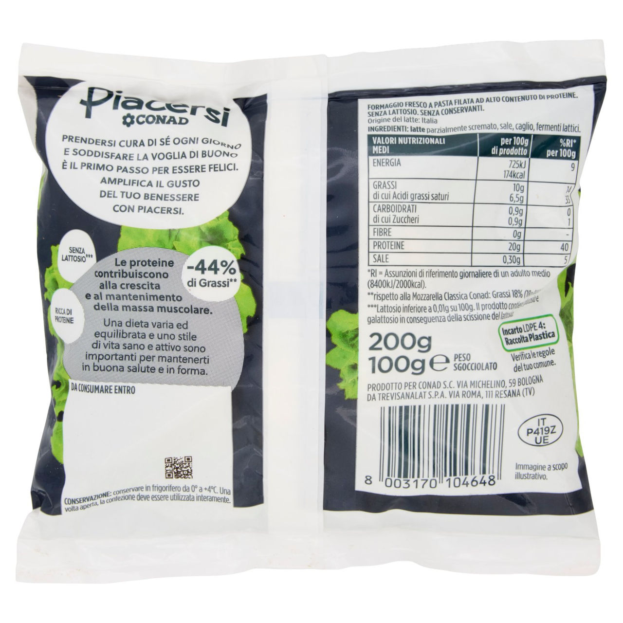PIACERSI CONAD Mozzarella 20g Proteine per mozzarella 100 g