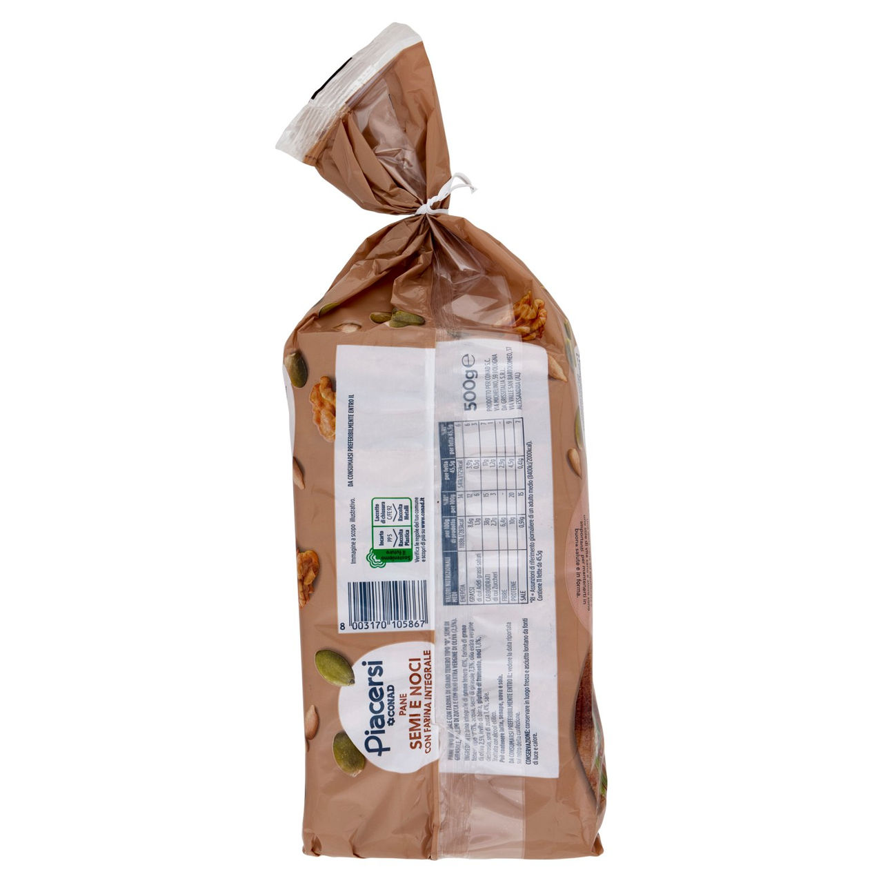 PIACERSI CONAD Pane Semi e Noci con Farina Integrale 500 g
