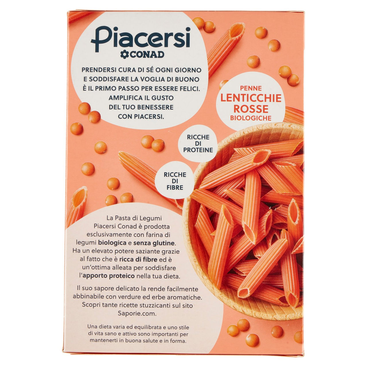 PIACERSI CONAD Penne Lenticchie Rosse Biologiche 250 g