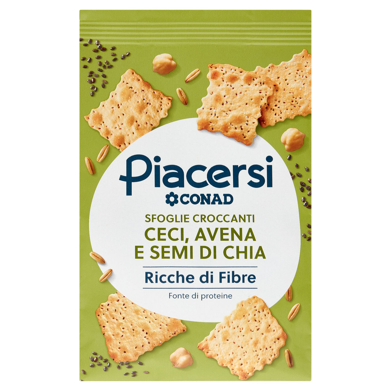 PIACERSI CONAD Sfoglie Croccanti Ceci, Avena e Semi di Chia 180 g