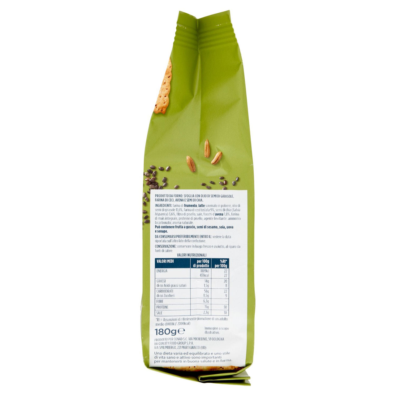 PIACERSI CONAD Sfoglie Croccanti Ceci, Avena e Semi di Chia 180 g