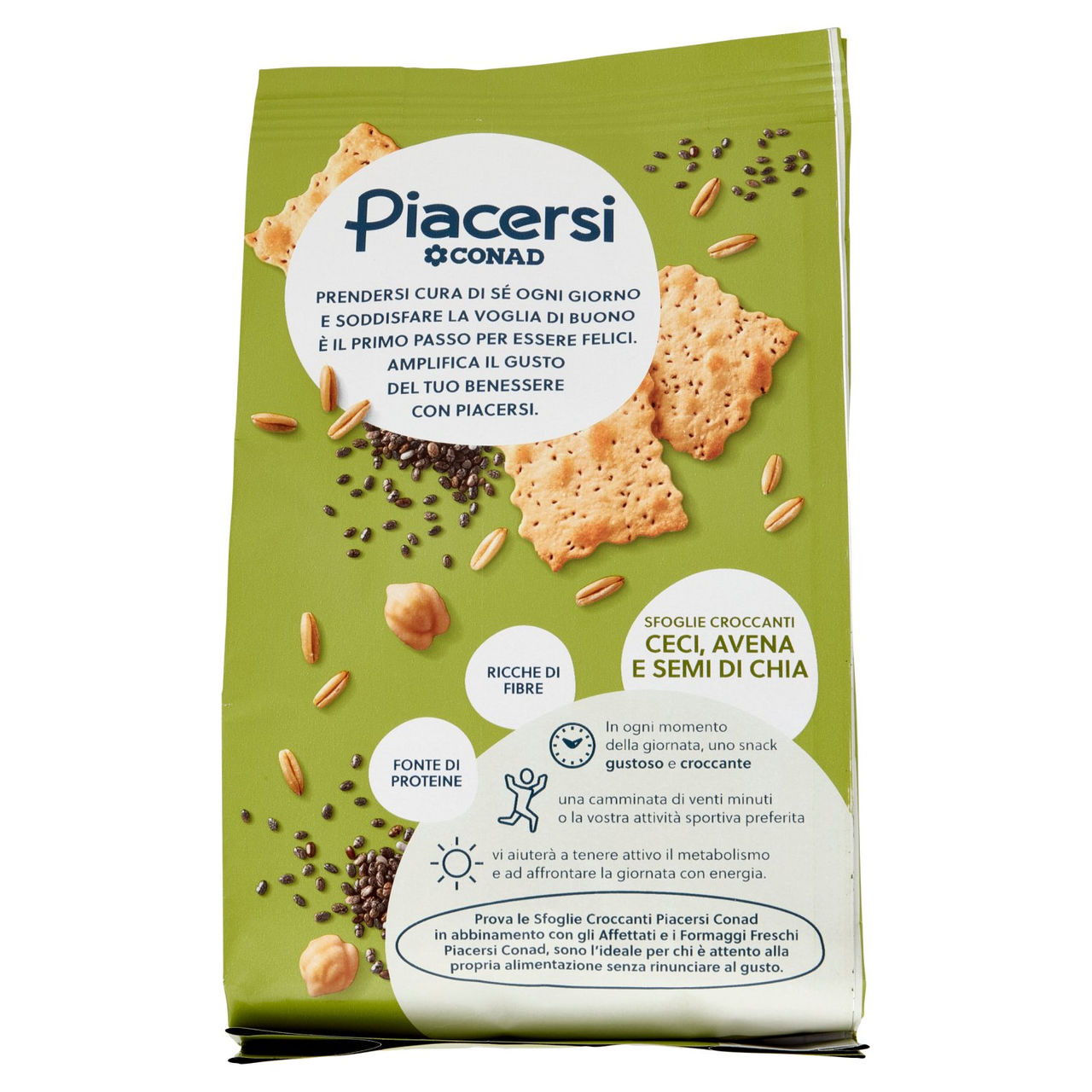 PIACERSI CONAD Sfoglie Croccanti Ceci, Avena e Semi di Chia 180 g