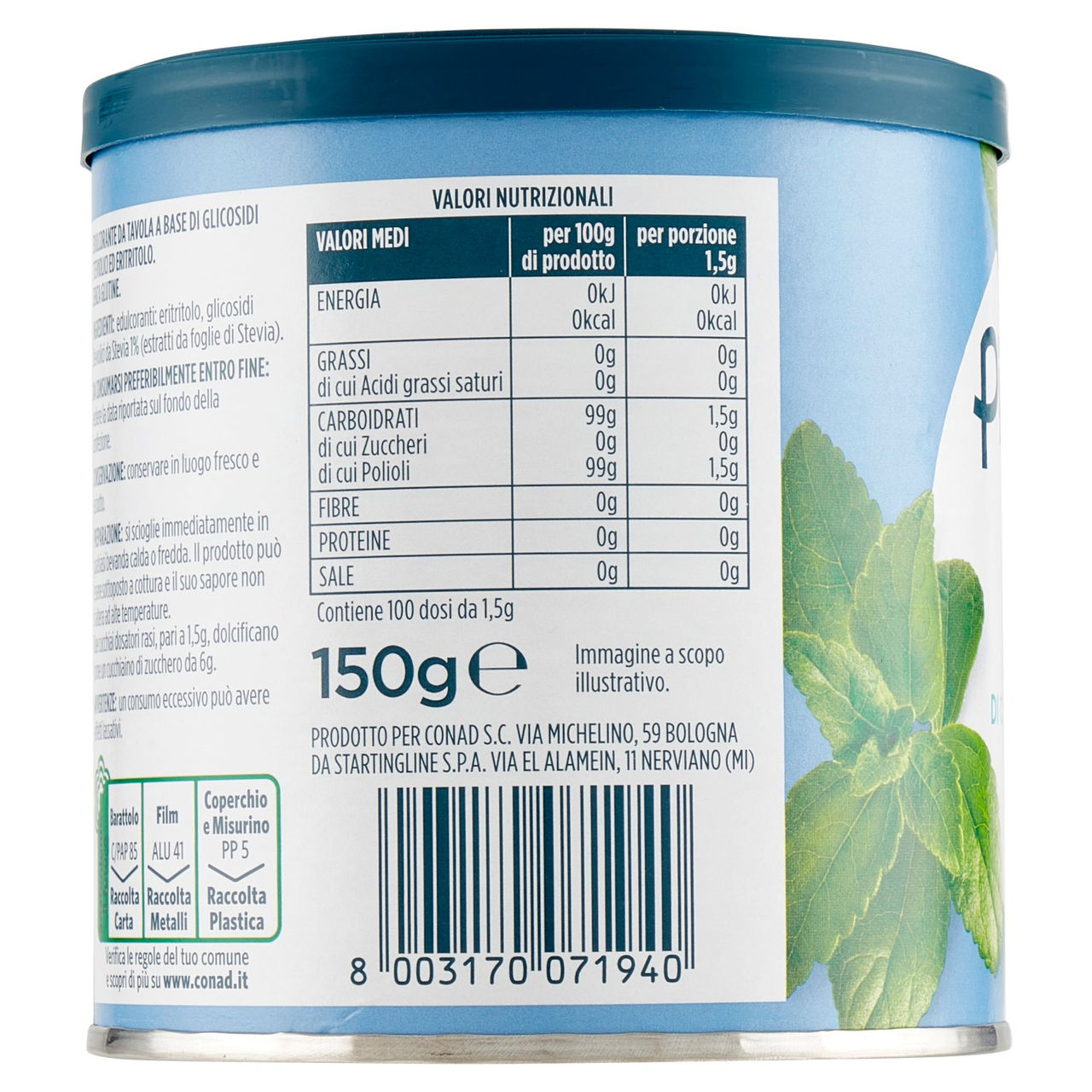 Stevia Dolcificante Naturale 150g Conad