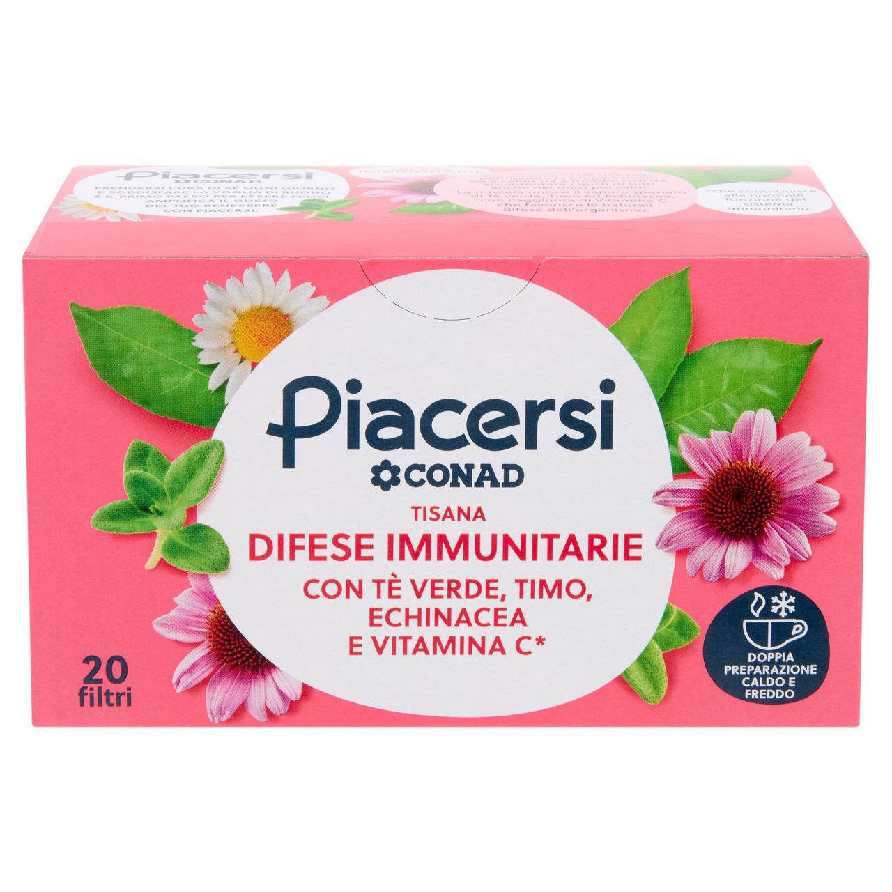 PIACERSI CONAD Tisana Difese Immunitarie con Tè Verde Timo Echinacea Vitamina C* 20 filtri da 2,5 g