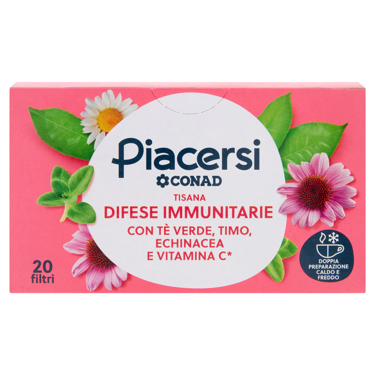 PIACERSI CONAD Tisana Difese Immunitarie con Tè Verde Timo Echinacea Vitamina C* 20 filtri da 2,5 g