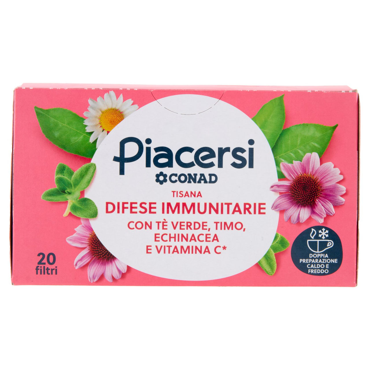 PIACERSI CONAD Tisana Difese Immunitarie con Tè Verde Timo Echinacea Vitamina C* 20 filtri da 2,5 g