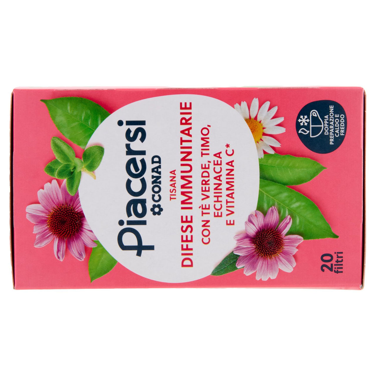 PIACERSI CONAD Tisana Difese Immunitarie con Tè Verde Timo Echinacea Vitamina C* 20 filtri da 2,5 g