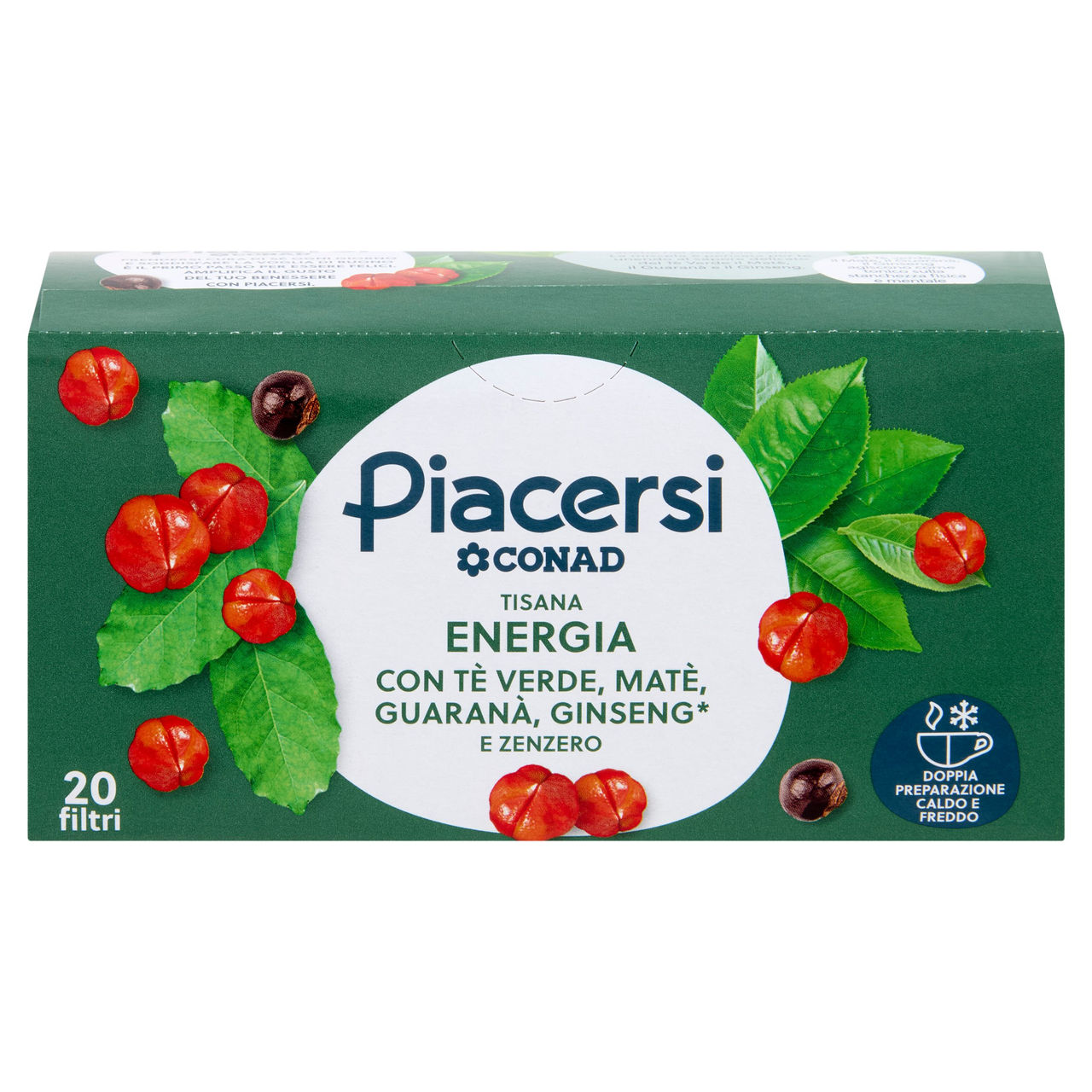 PIACERSI CONAD Tisana Energia con Tè Verde, Matè, Guaranà, Ginseng* e Zenzero 20 filtri da 2,5 g