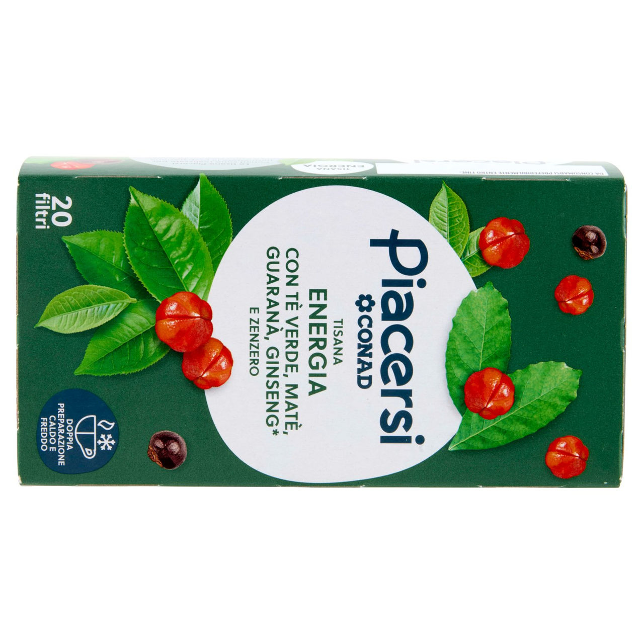 PIACERSI CONAD Tisana Energia con Tè Verde, Matè, Guaranà, Ginseng* e Zenzero 20 filtri da 2,5 g
