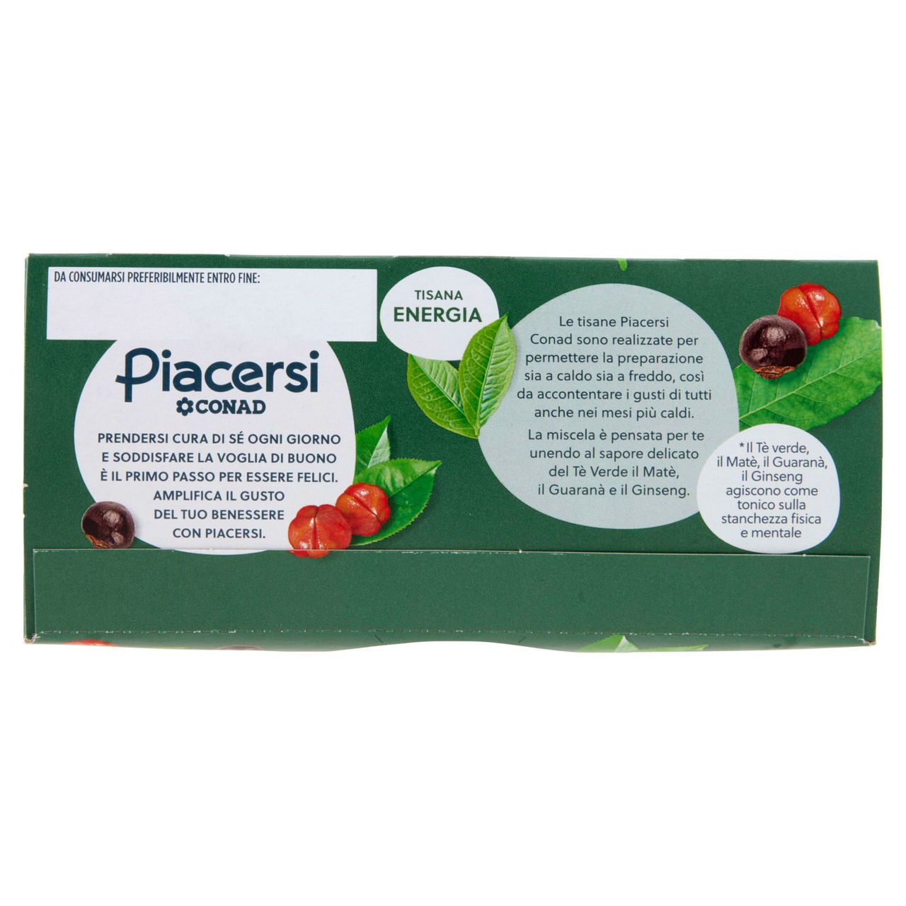 PIACERSI CONAD Tisana Energia con Tè Verde, Matè, Guaranà, Ginseng* e Zenzero 20 filtri da 2,5 g