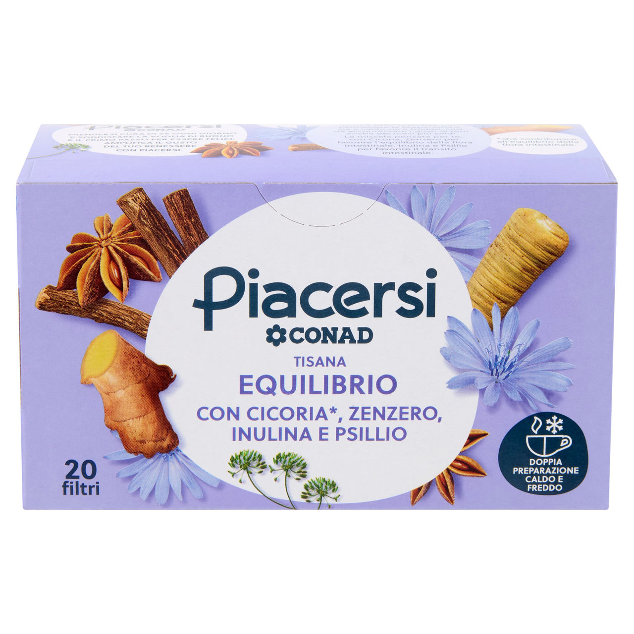 PIACERSI CONAD Tisana Equilibrio con Cicoria*, Zenzero, Inulina e Psillio 20 filtri da 2,5 g