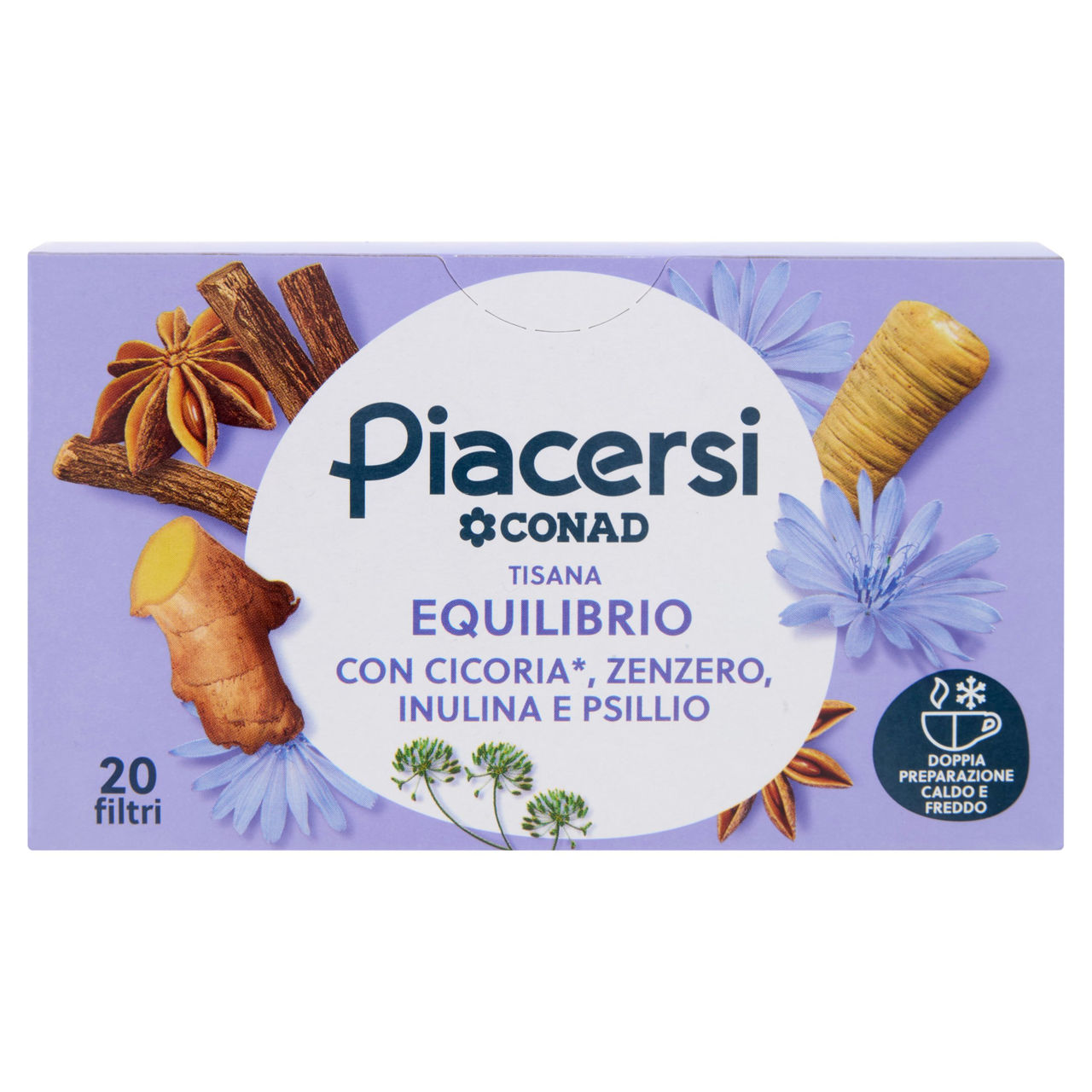 PIACERSI CONAD Tisana Equilibrio con Cicoria*, Zenzero, Inulina e Psillio 20 filtri da 2,5 g