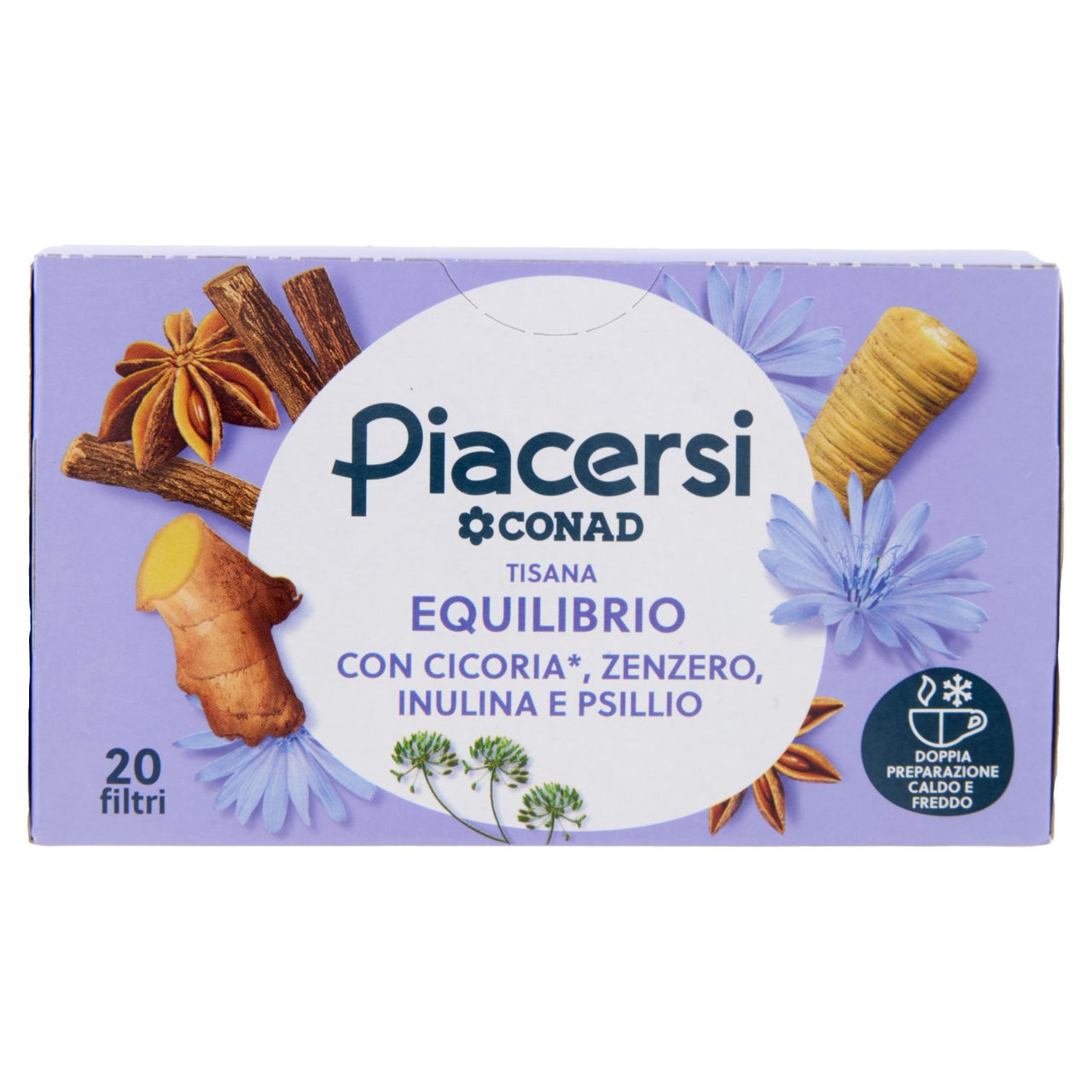 PIACERSI CONAD Tisana Equilibrio con Cicoria*, Zenzero, Inulina e Psillio 20 filtri da 2,5 g