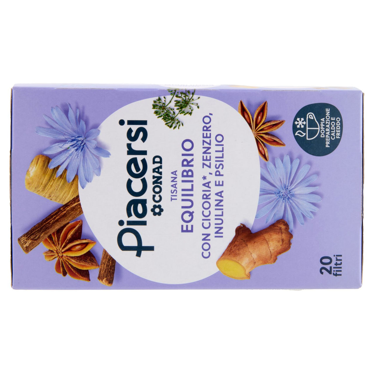PIACERSI CONAD Tisana Equilibrio con Cicoria*, Zenzero, Inulina e Psillio 20 filtri da 2,5 g