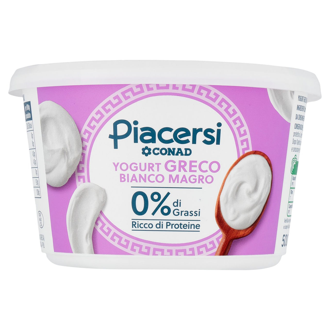 PIACERSI CONAD Yogurt Greco Bianco Magro 0% di Grassi 500 g