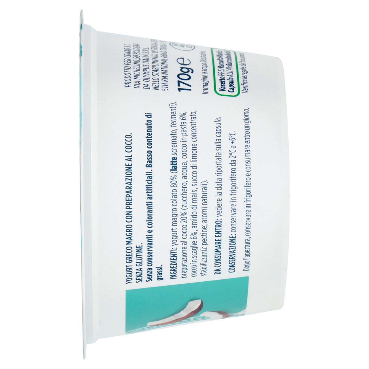 PIACERSI CONAD Yogurt Greco Cocco 1,6% di Grassi 170 g