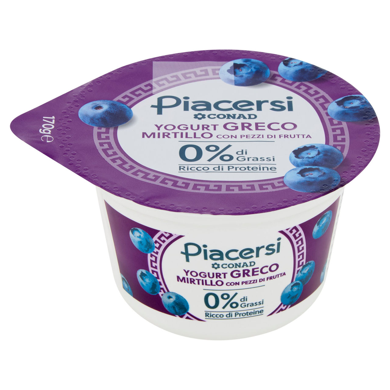 PIACERSI CONAD Yogurt Greco Mirtillo con Pezzi di Frutta 0% di Grassi 170 g