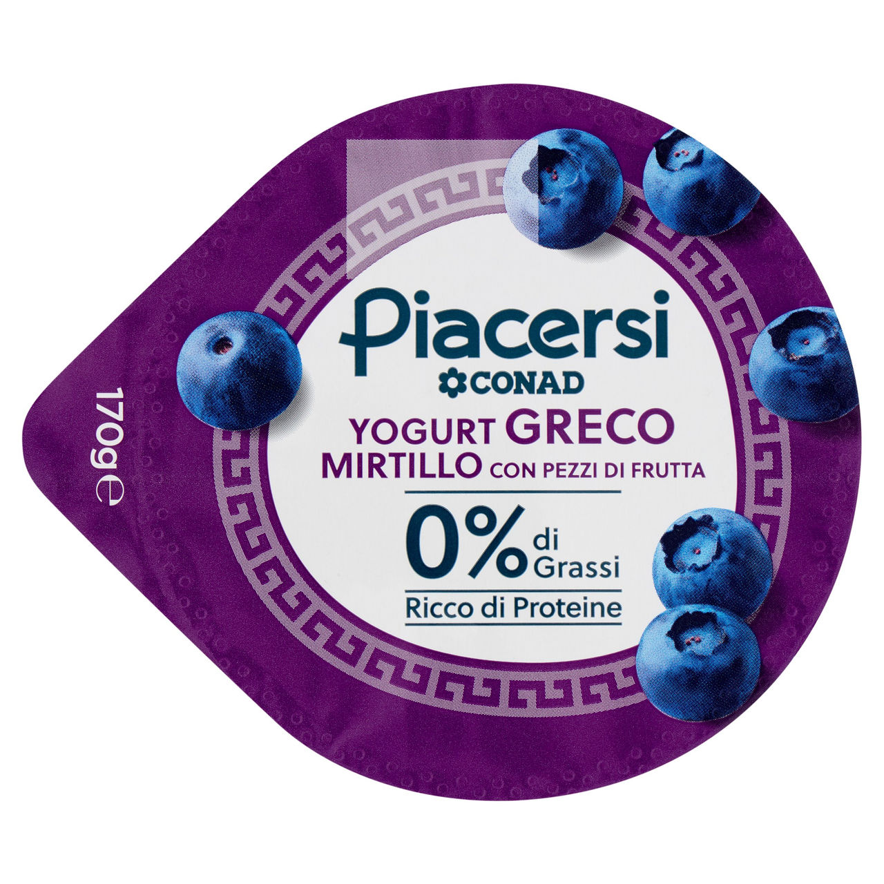 PIACERSI CONAD Yogurt Greco Mirtillo con Pezzi di Frutta 0% di Grassi 170 g