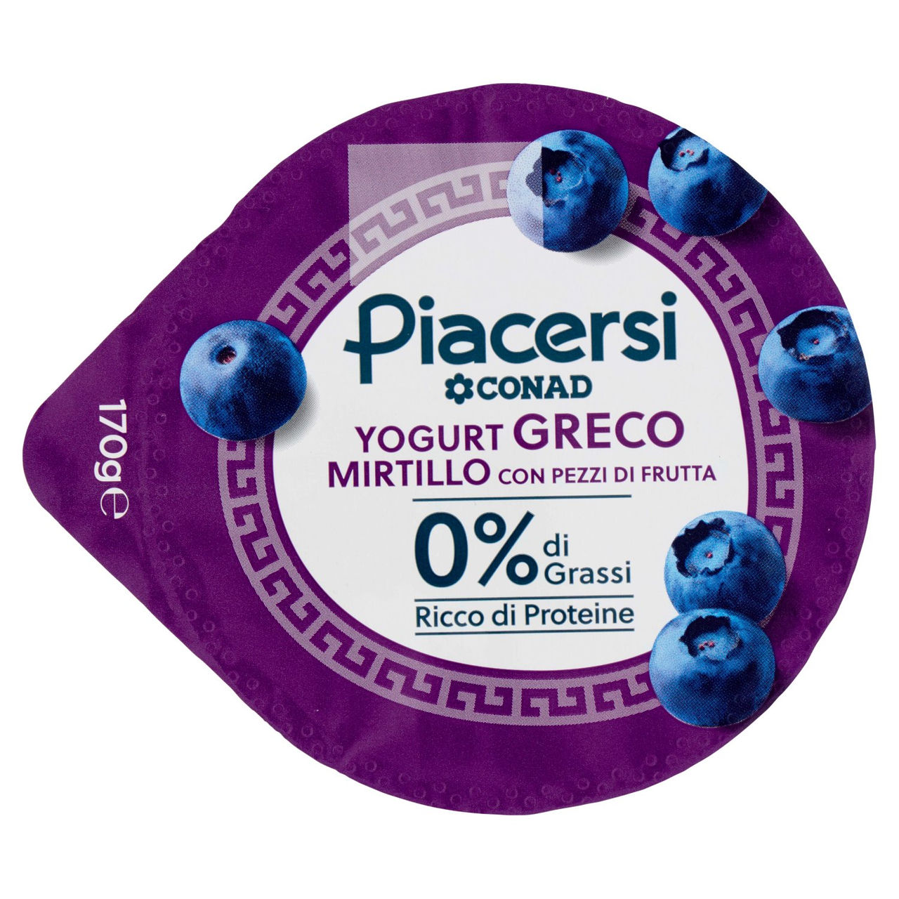 PIACERSI CONAD Yogurt Greco Mirtillo con Pezzi di Frutta 0% di Grassi 170 g