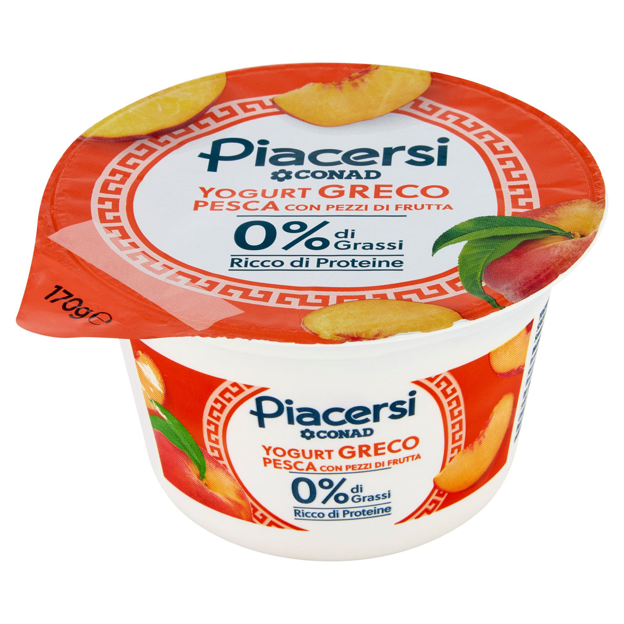 PIACERSI CONAD Yogurt Greco Pesca con Pezzi di Frutta 0% di Grassi 170 g