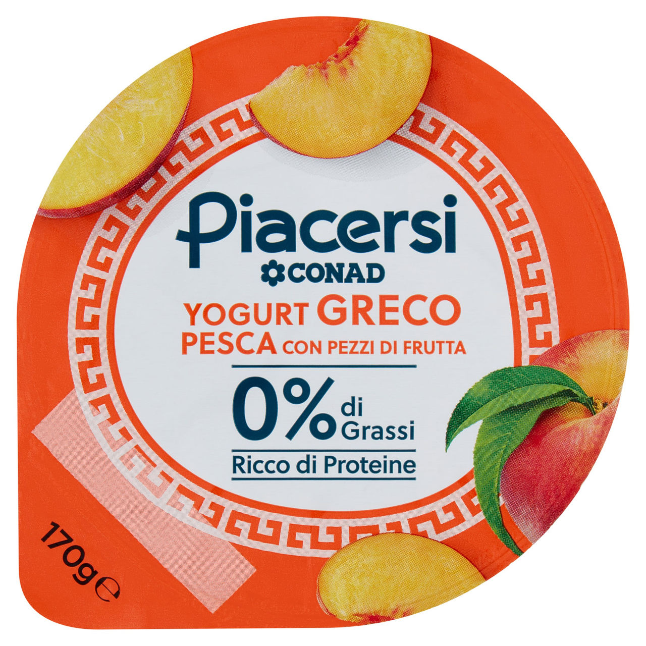 PIACERSI CONAD Yogurt Greco Pesca con Pezzi di Frutta 0% di Grassi 170 g