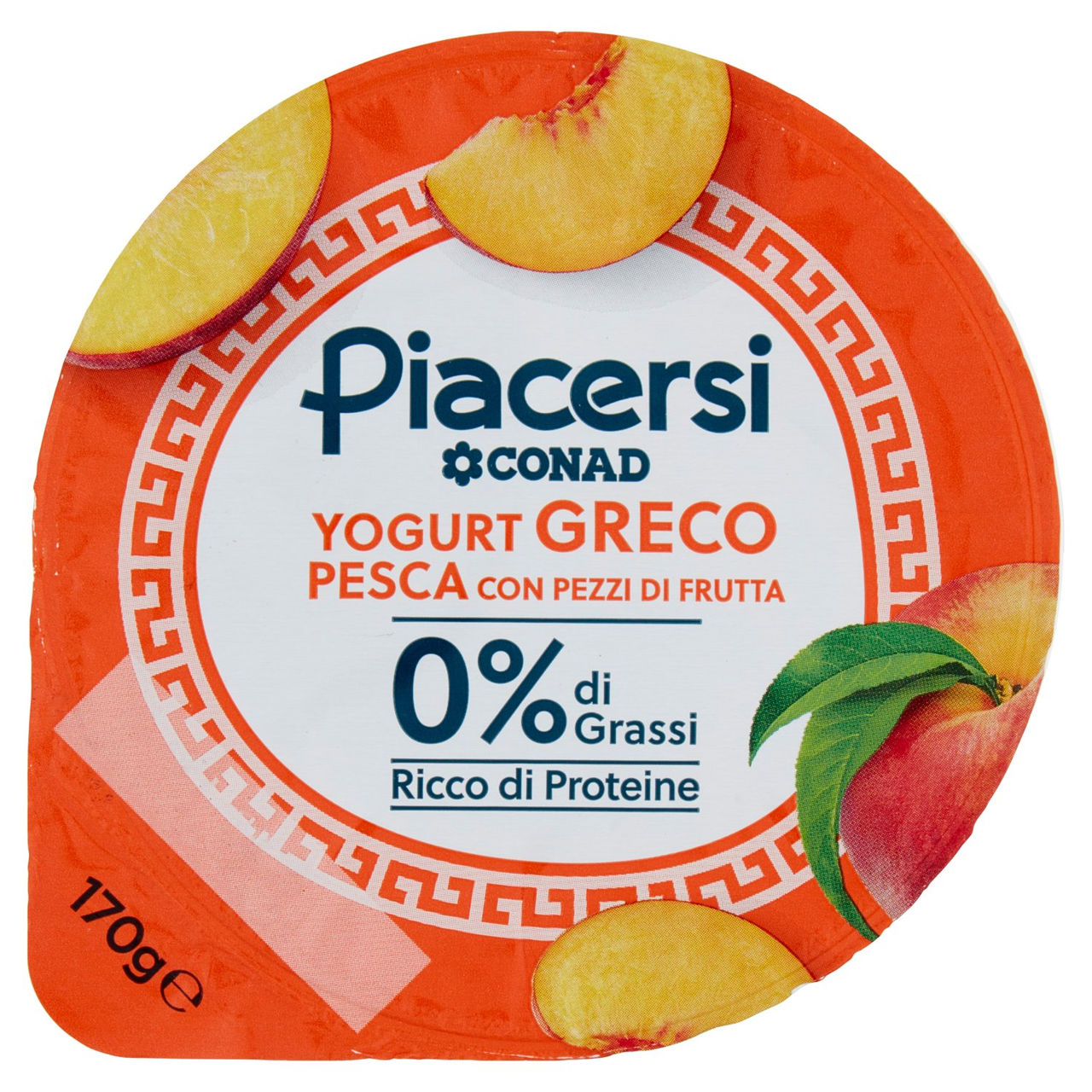 PIACERSI CONAD Yogurt Greco Pesca con Pezzi di Frutta 0% di Grassi 170 g