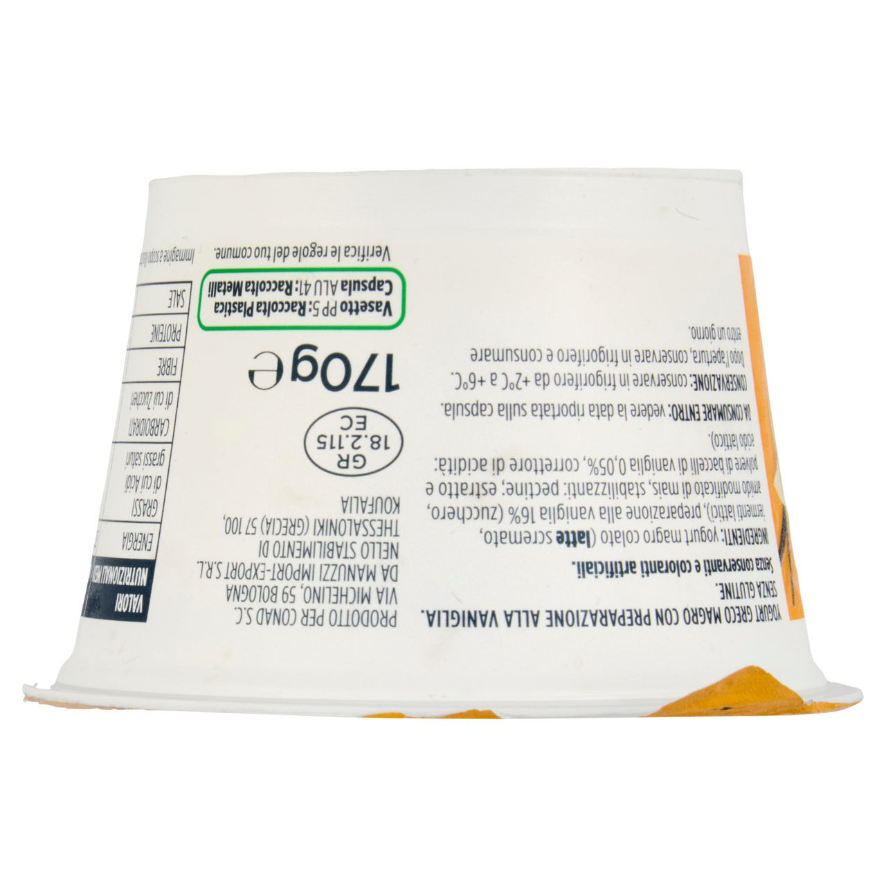 PIACERSI CONAD Yogurt Greco Vaniglia 0% di Grassi 170 g