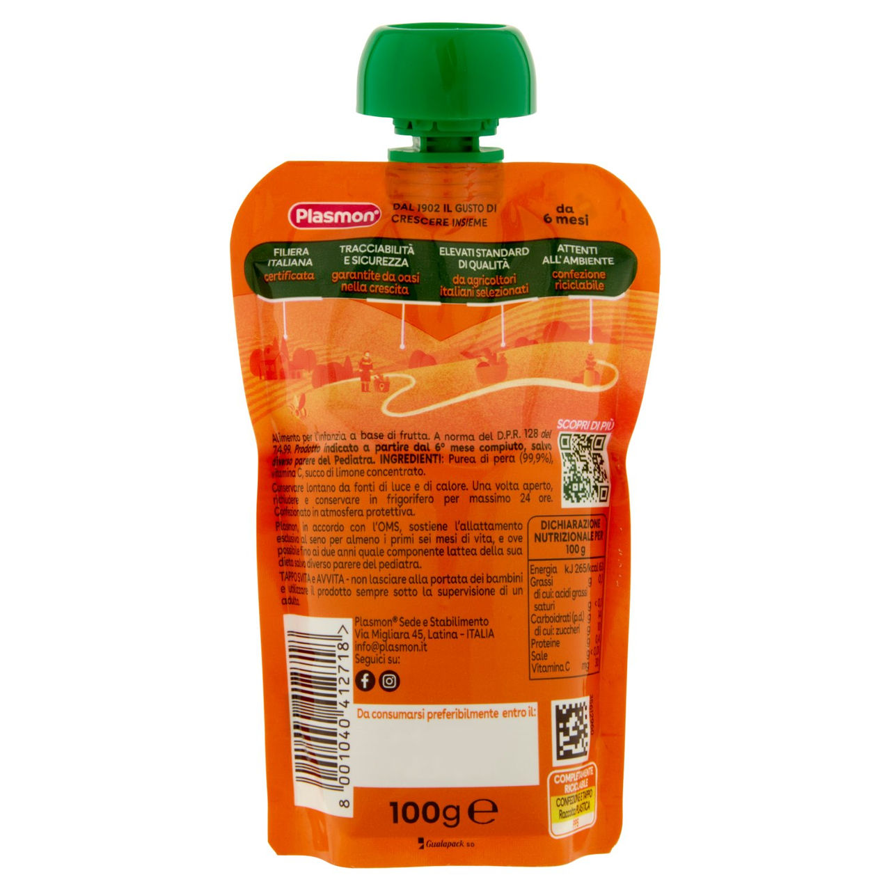 Plasmon Spremi, Gusta e Riciclami 100% Pera 100 g