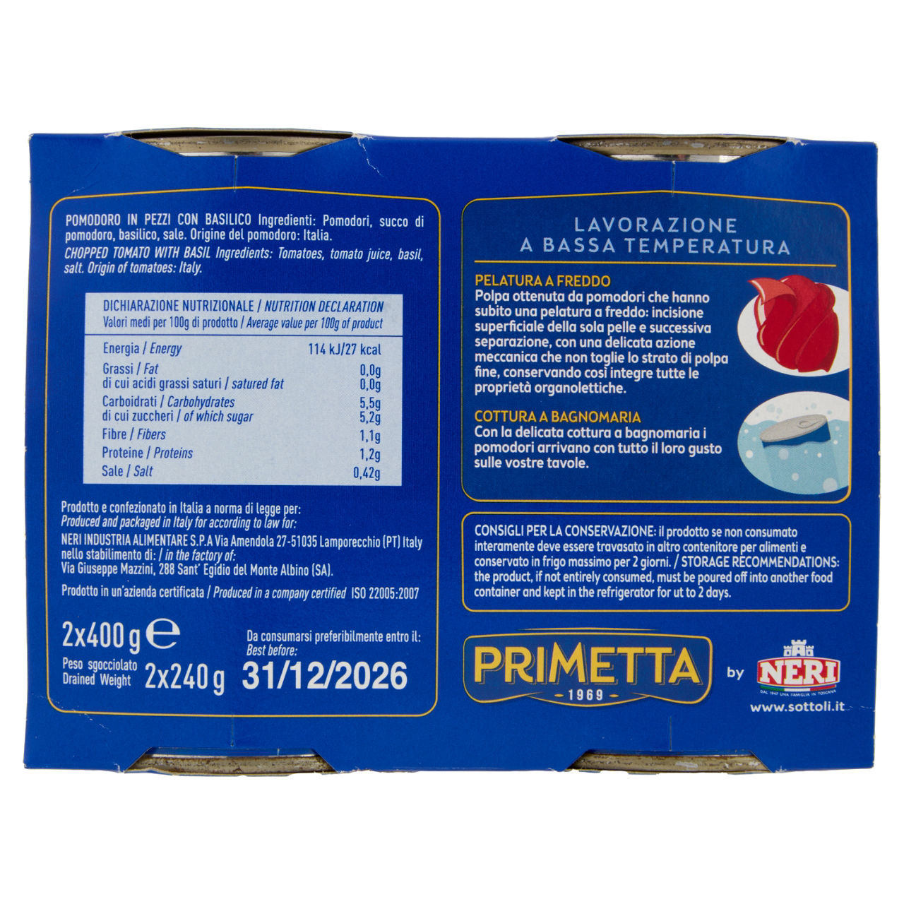 Polpa di pomodoro finissima Primetta 100% toscano conf. 400 g x 2 pezzi