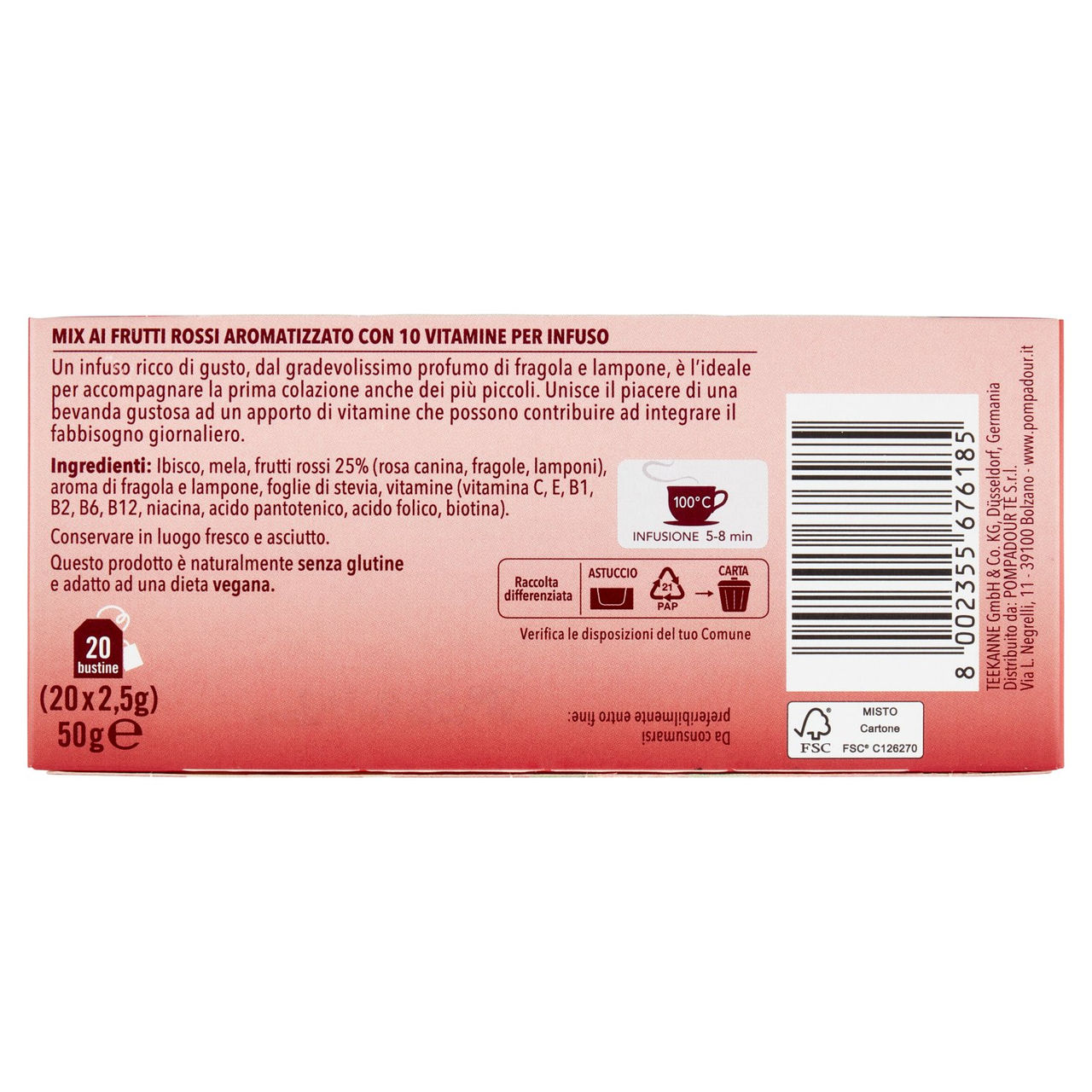 Pompadour Infuso Frutti Rossi a Colazione bustine 20 x 2,5 g