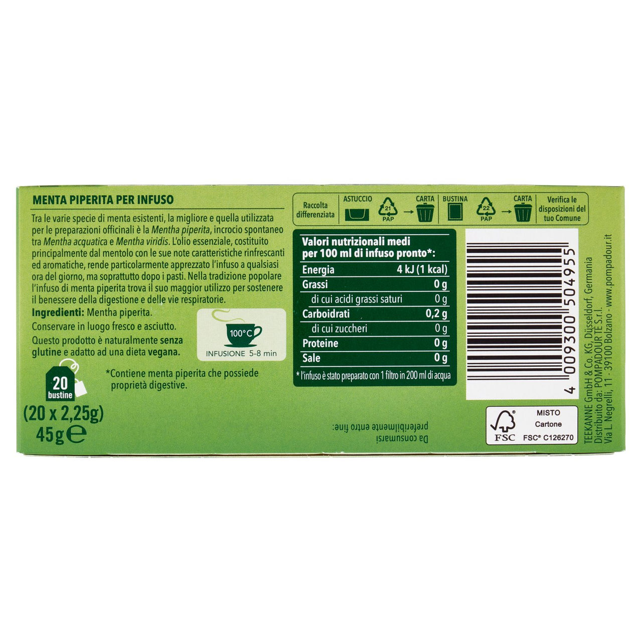 Pompadour Infuso Menta piperita 20 x 2,25 g